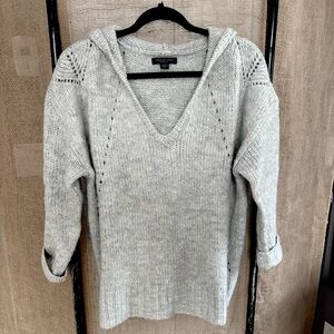 Light Gray V-Neck Hoodie Sweater Wool Blend